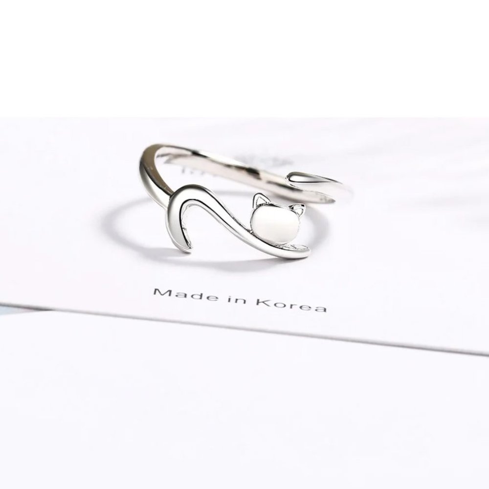 Ring Adjustable Cute Cat Ring 925 Sterling Silver Rings - Picture 3 of 5